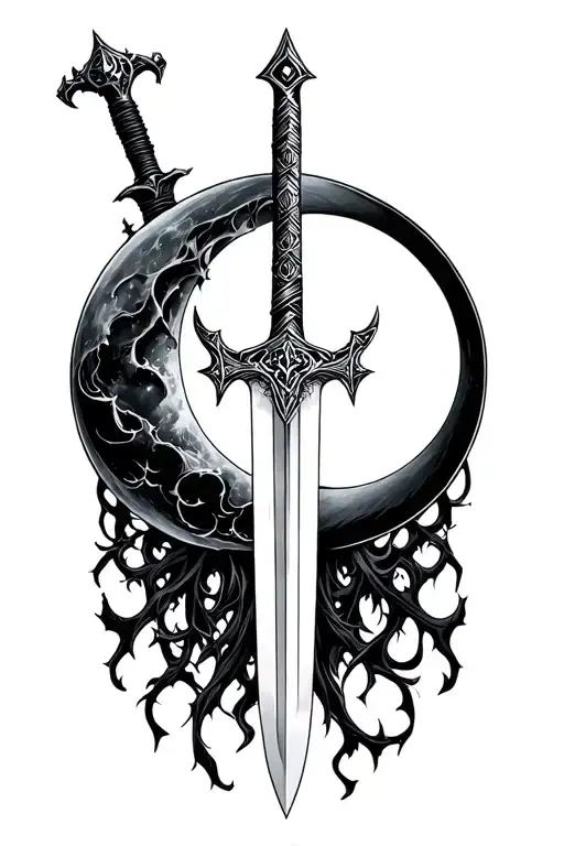 Lilith Symbol With Sword And Moon Cyber Sigilism