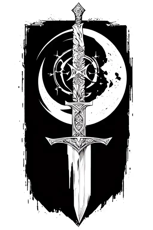 Lilith Symbol With Sword And Moon Cyber Sigilism Just Lines