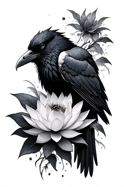 Gothic Raven With Lotus Flower Large Black