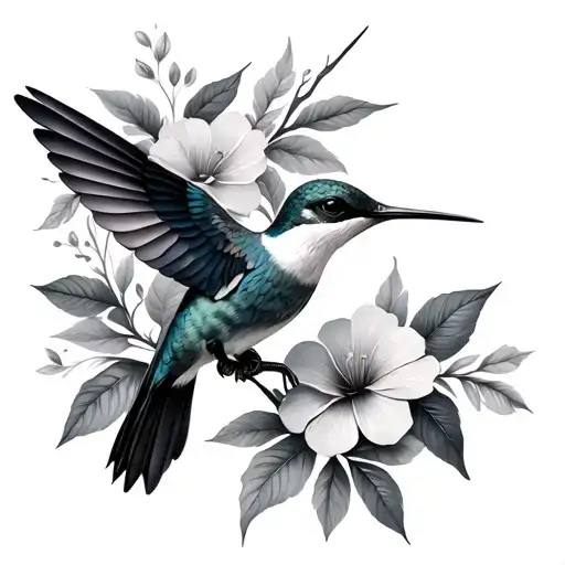 Humming Bird With Flowers