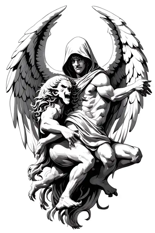 Hooded Arch Angel Defeating A Demon