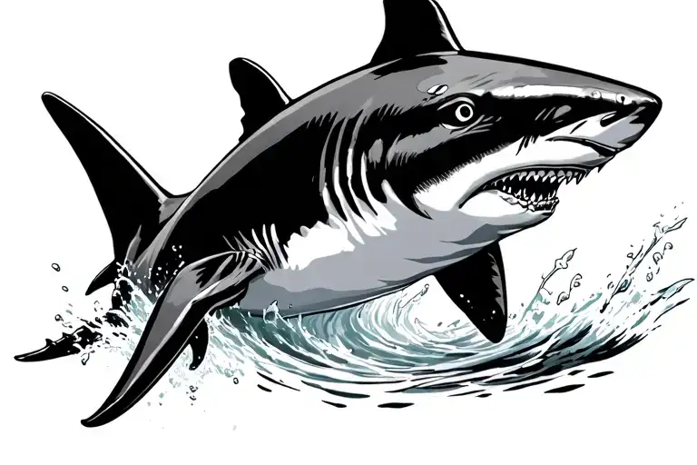 Bull Shark Swimming Side View With Shadow Siluet Running Side