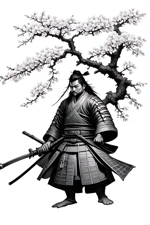 A Samurai On A Japanese Cherry Tree