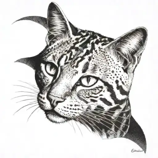 Tabby Cat Dot Work Stretching Downwards