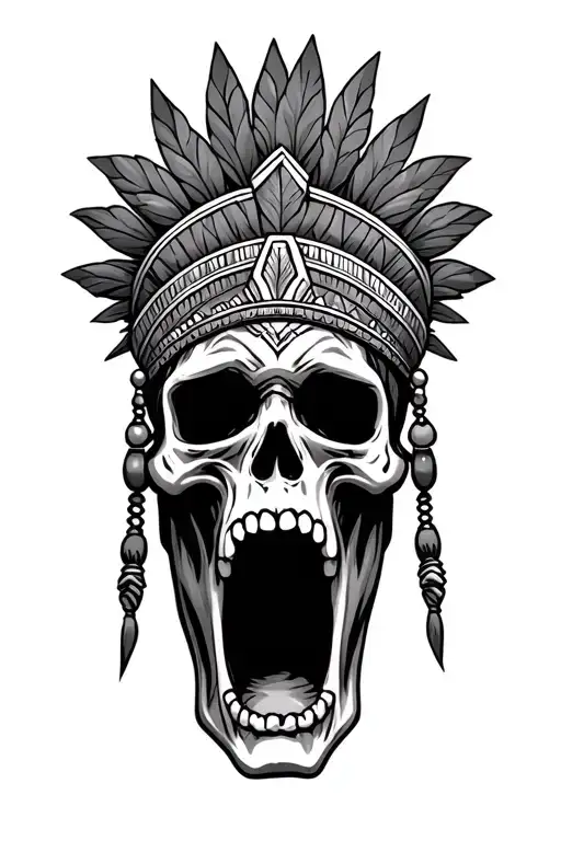 Screaming Skull Wearing Aztec Headress