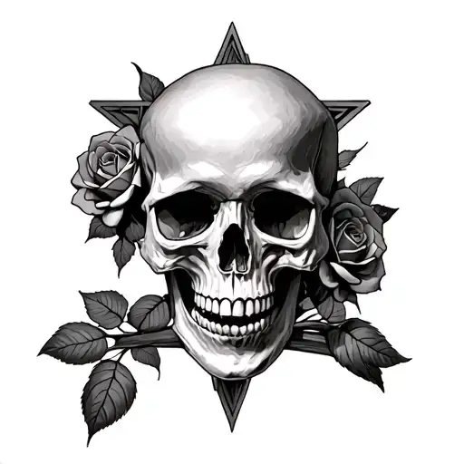 Skull With Upside Down Cross With Dead Roses