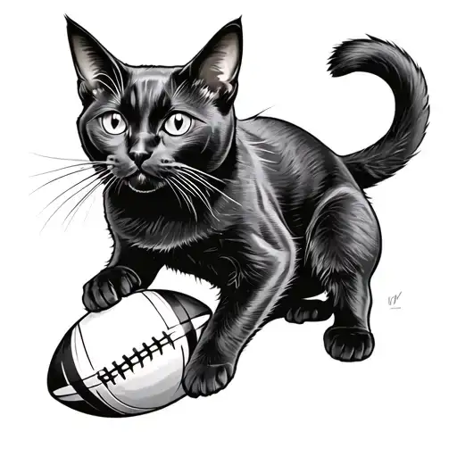 Black Cat Holding A Rugby Ball