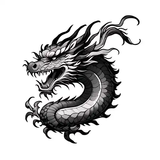 Japanese Traditional Dragon Black And White