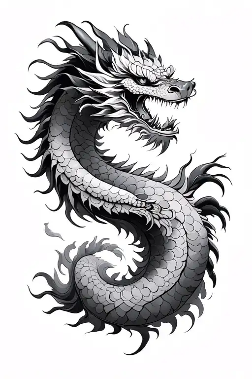 Japanese Traditional Dragon Black And White