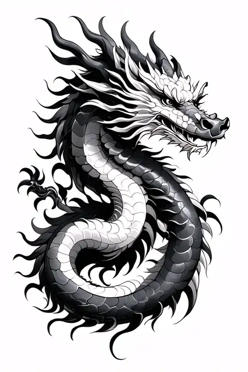 Japanese Traditional Dragon Black And White