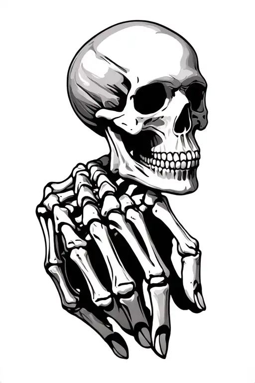 Skeleton Hand Holding Skull Head