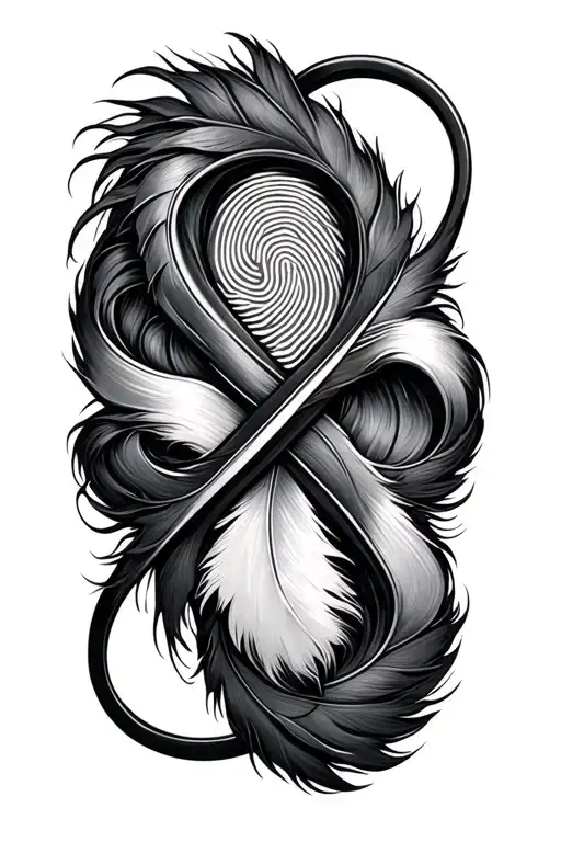 Infinity Symbol With A Feather And A Fingerprint Inside
