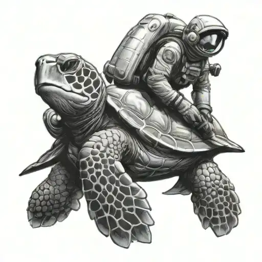 Astronaut Riding A Sea Turtle