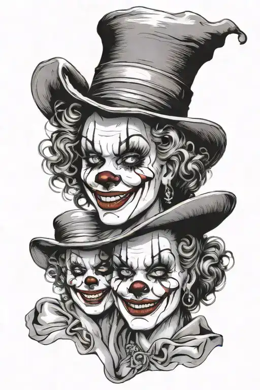 3 Identical Faces American Ispanic Clown Woman With Different Expressions