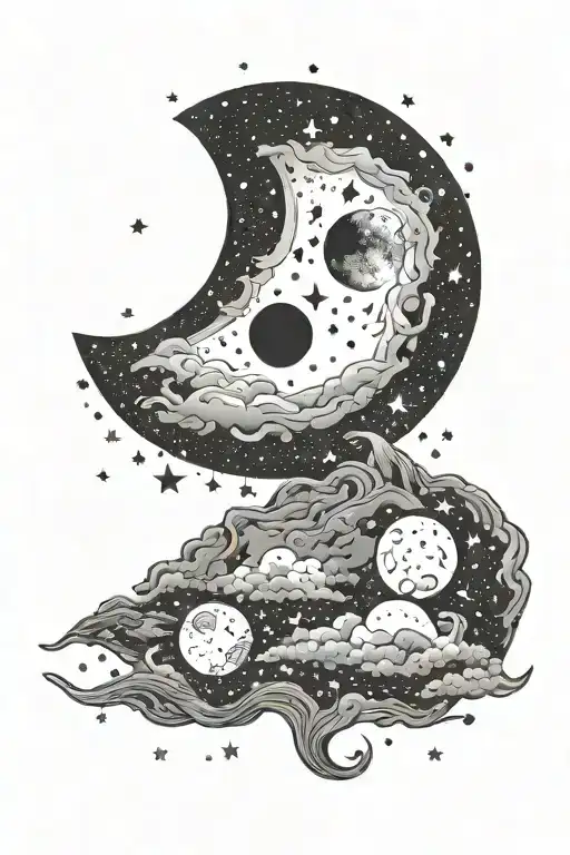 Moon Stars Night Sky Filled With Constellations