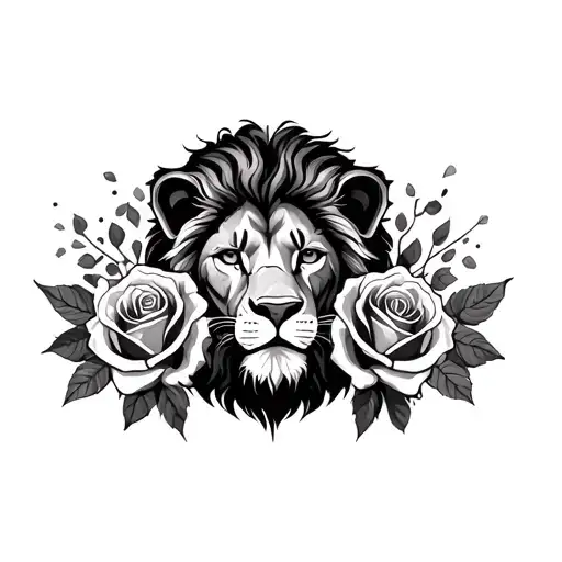 Lion & Roses Intertwined
