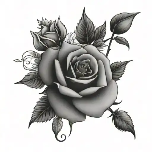 Rose Stem Tattoo With Flowers Around It And Celestial