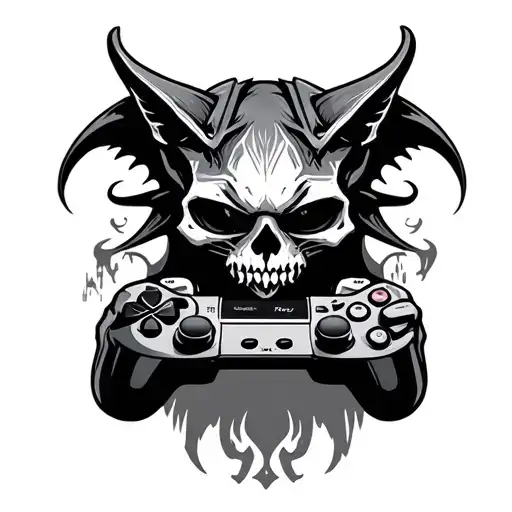 Symmetrical Cat Skull Demon Holding A Controller