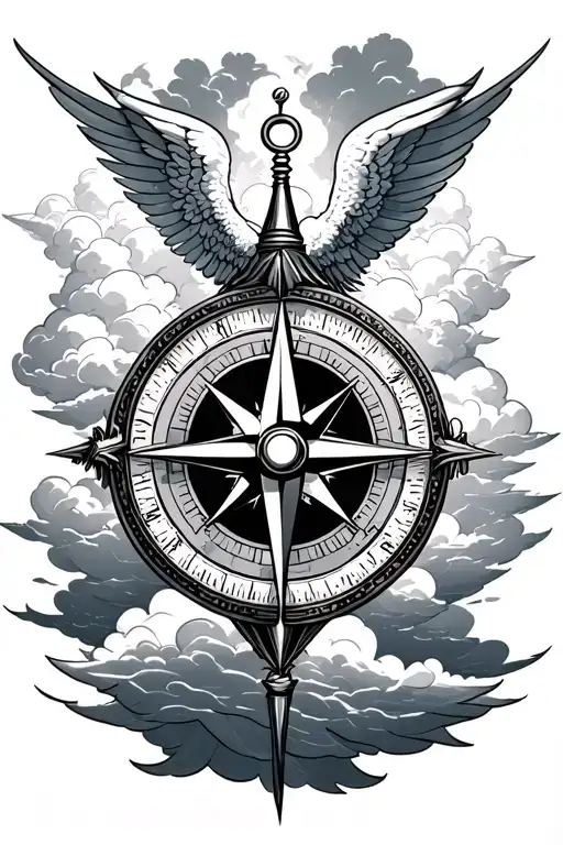 Sky Clouds Compass And Angel
