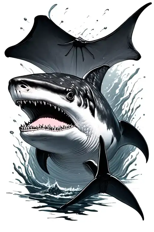 Whale Shark With A Manta Ray Next To It