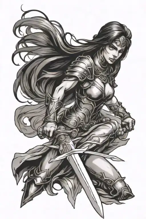 Dark Feminine Warrior Wielding A Sword