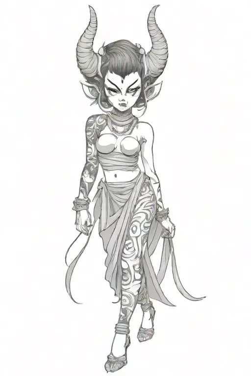 Demon Girl In A Japanese Demon Mask