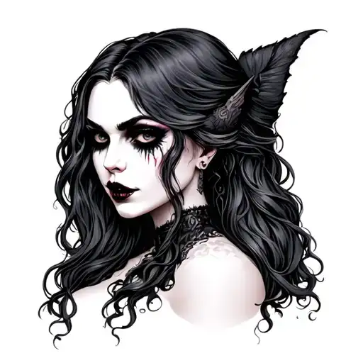 Tattooed Vampire Lady Head With Long Hair