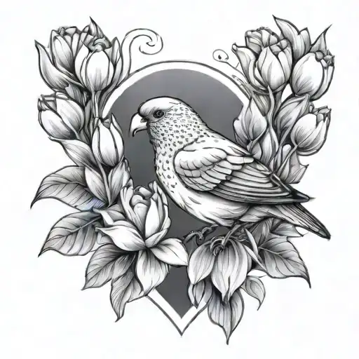 Love Bird With Tulips