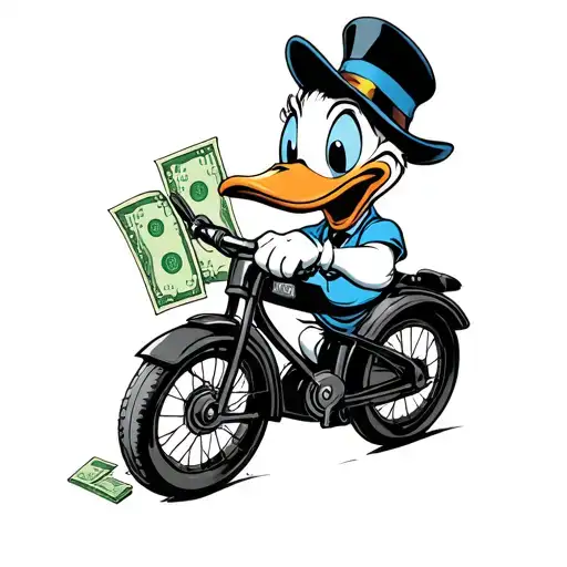 Donald Duck With Money And Bike