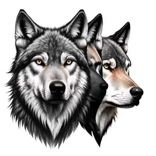 4 Wolf Faces Overlapping To Make