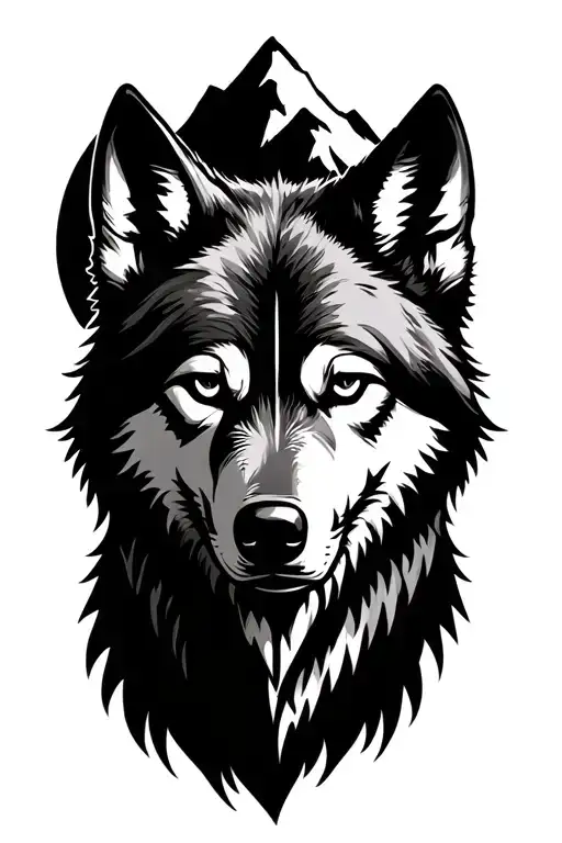 Scarred Wolf Facing A Mountain