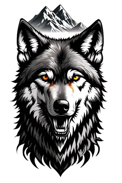 Scarred Wolf Facing A Mountain Peak Surrounded