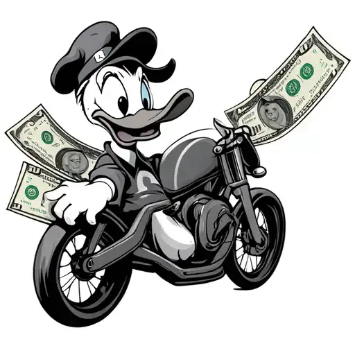 Donald Duck With Money And Bike