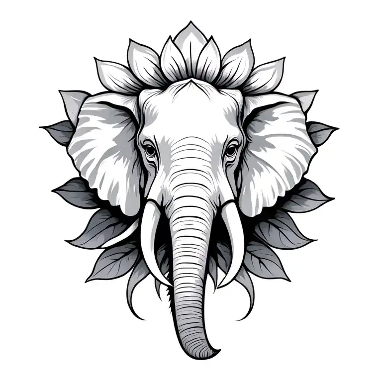Symbolic Elephant Head With Lotus Flowers