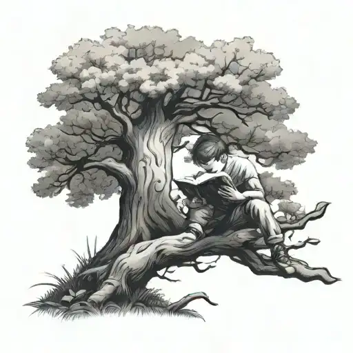 Boy Reading A Book Under A Tree