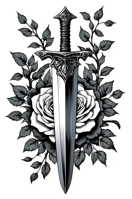 A Dagger With A Rose Vine Around It