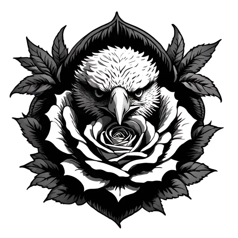 Eagle With Rose Surrounded