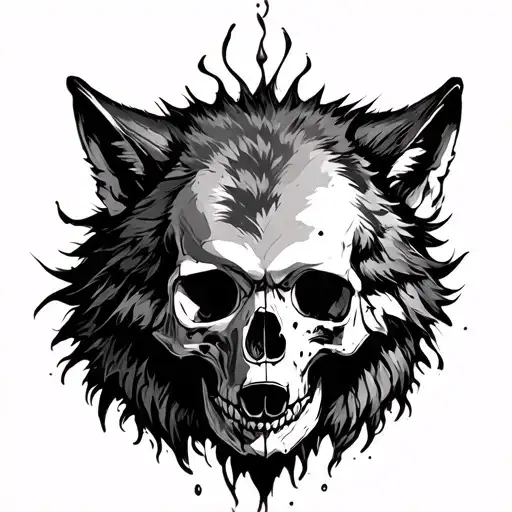 Wolf Surrounding A Skull
