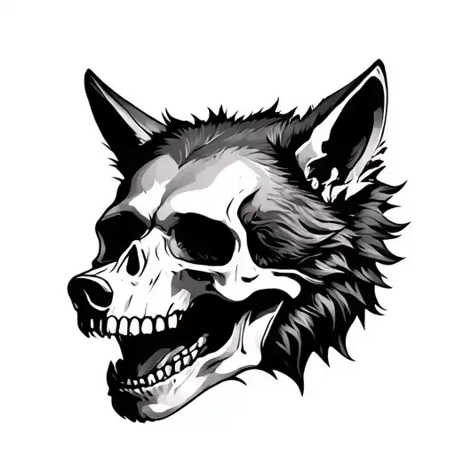 Human Skull And Wolf Head