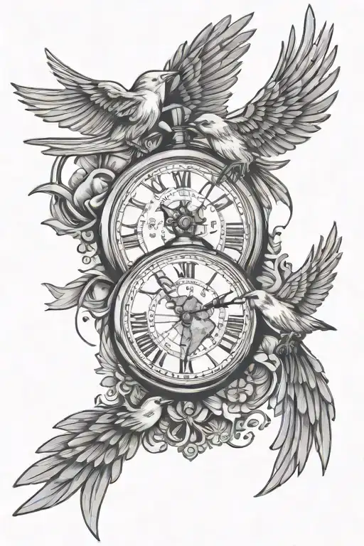 Map Compas Pocket Watch Birds Flying
