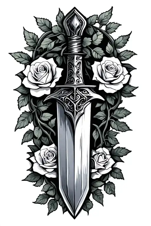 A Dagger With A Rose Vine Around It