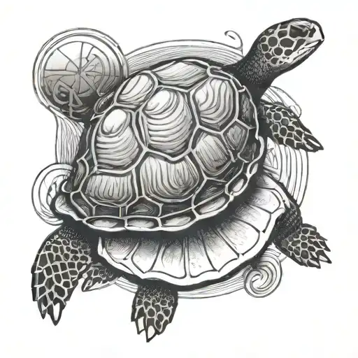 Fine Line Postcard Tattoo With Turtle