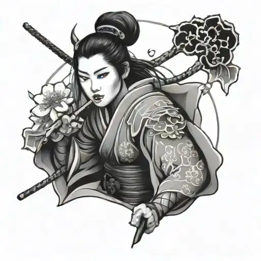 Japanese Woman Cherry Blossom Samurai