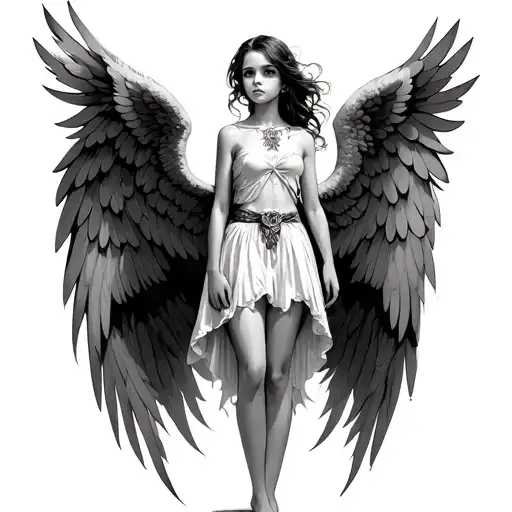 Angle Standing Girl With Wings Flying