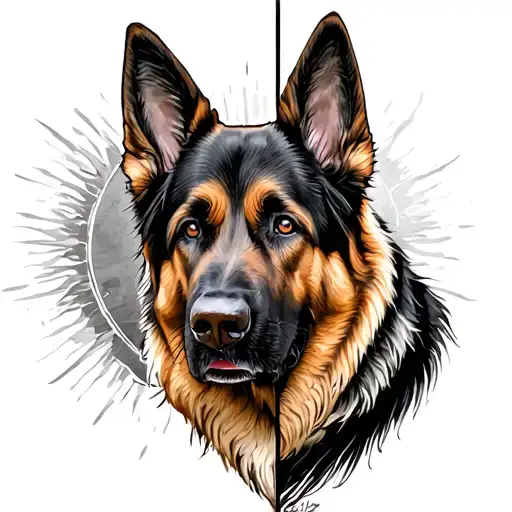 A German Shepherd Whose One If One Half Is Hell And The Other Is Heaven