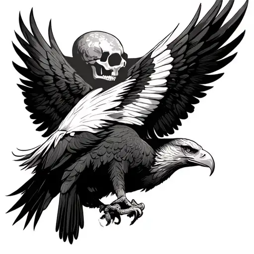 Eagle With The Open Wings And A Skull In The Background