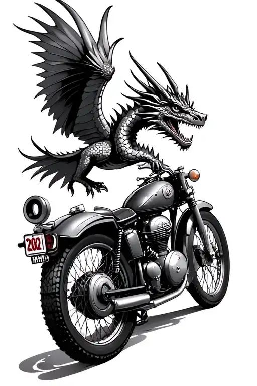 Dragon Flying And Royal Enfield Bike With Number Plate 2002