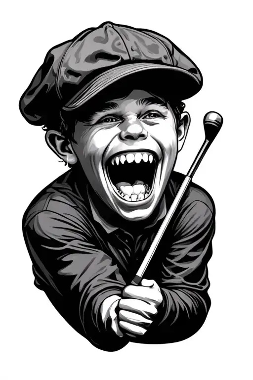 Chattering Teeth Swinging A Golf Club Wearing A Flat Cap