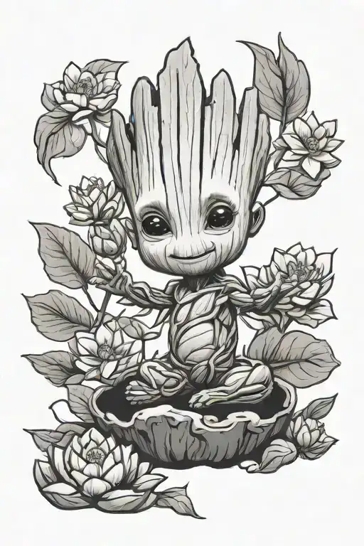 Happy Baby Groot With Lotus Flower Hair