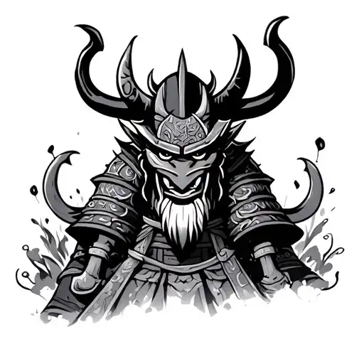 Oni Mask Samurai Standing In Front Of Grave